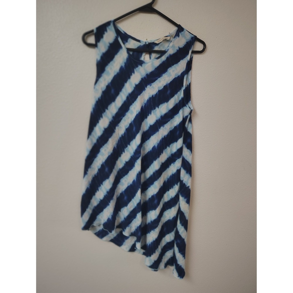 Soft Surroundings Blue White Tie Dye Asymmetrical Hem Sleeveless Tunic Top XL